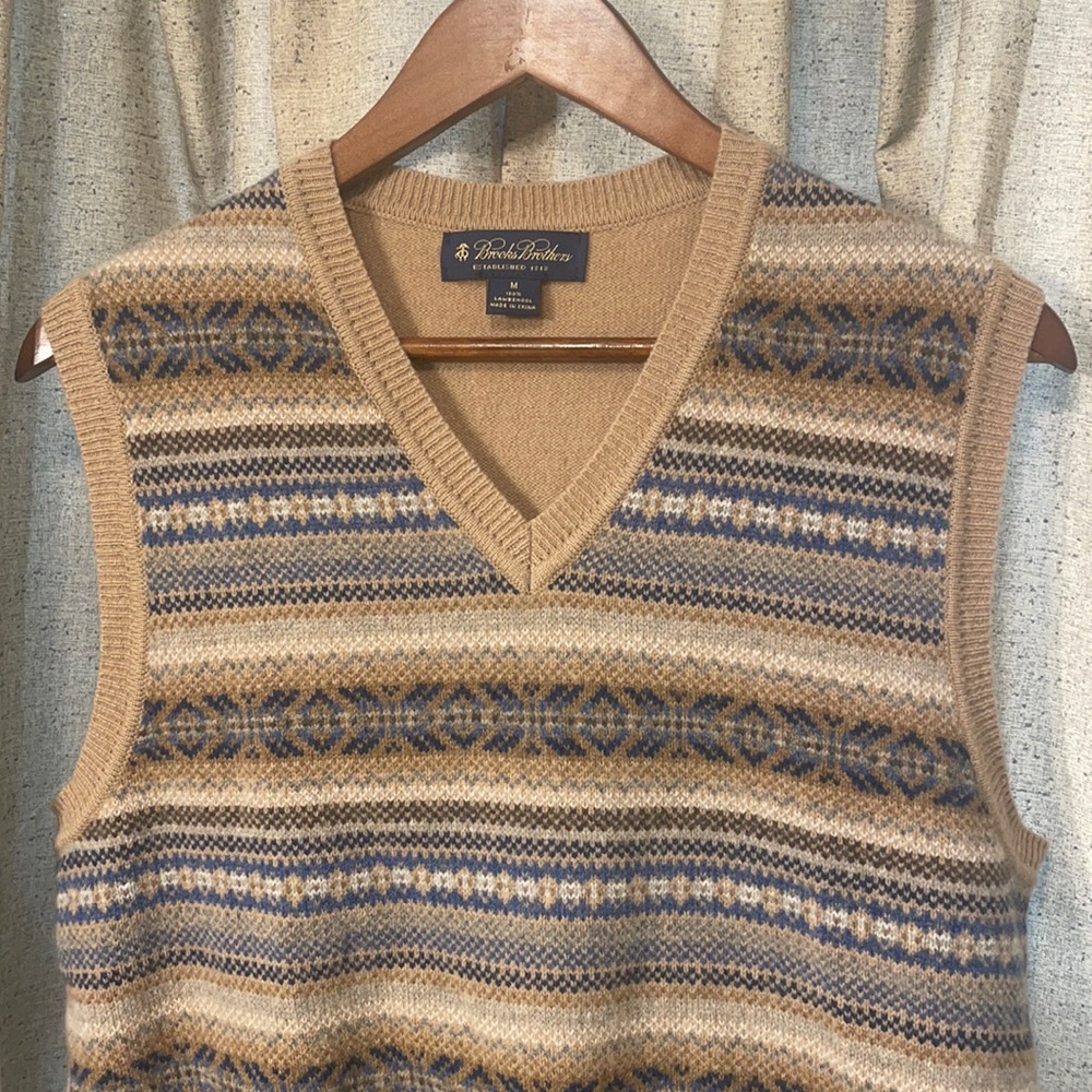 Brooks Brothers Fair Isle Sweater Vest Ribbed Medium 100% Lambswool